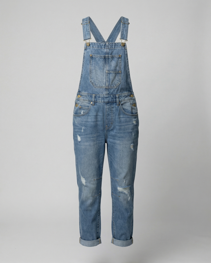 Damen Lässige Denim-Latzhose mit Weit geschnittenem Bein Echoarchiv