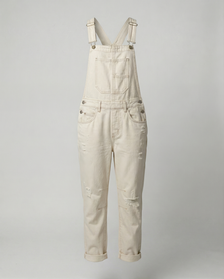 Damen Lässige Denim-Latzhose mit Weit geschnittenem Bein Echoarchiv
