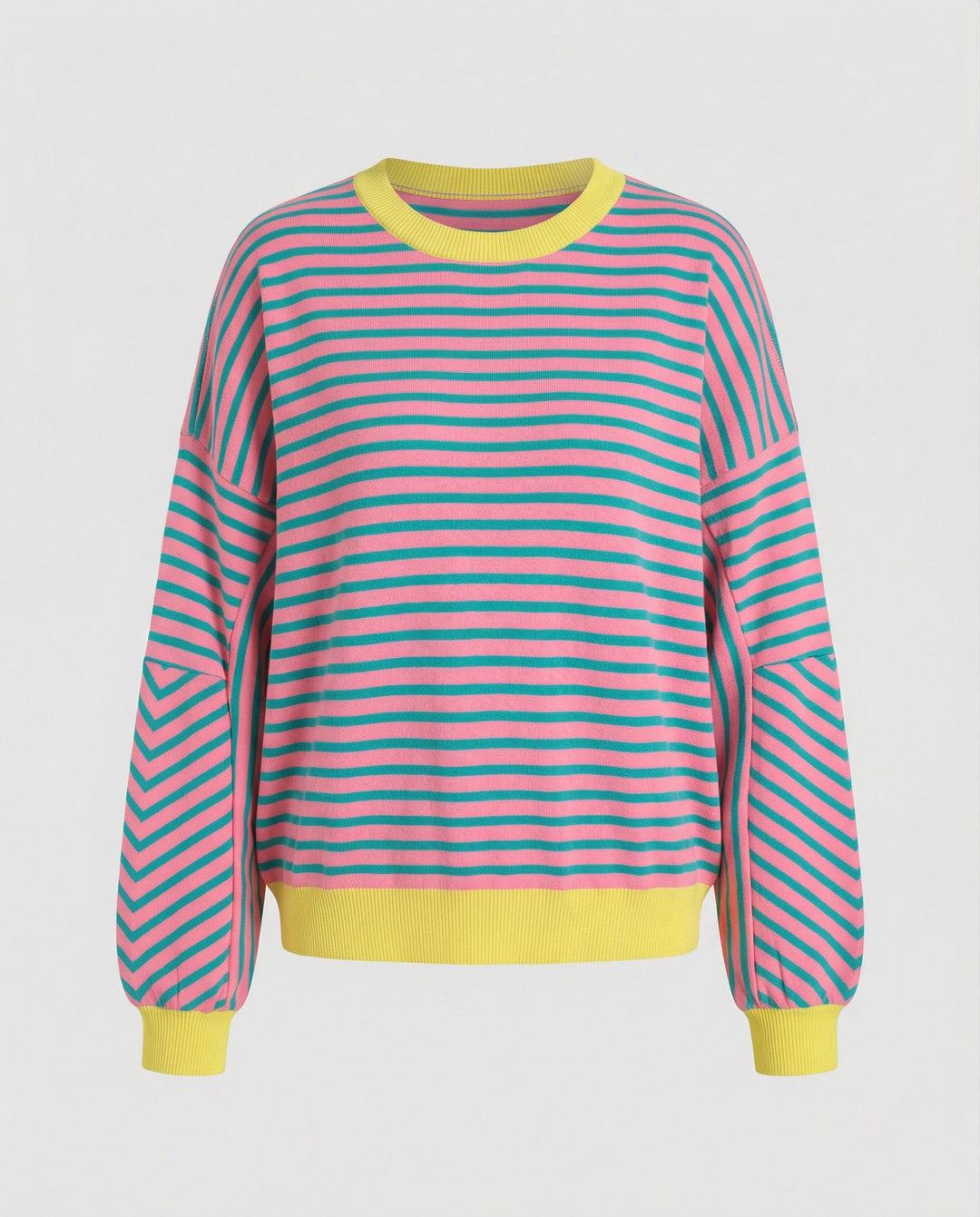 Damen lässiges gestreiftes SwEchoarchivtshirt mit Boxy-Schnitt und kontrastierenden Abschlüssen Echoarchiv