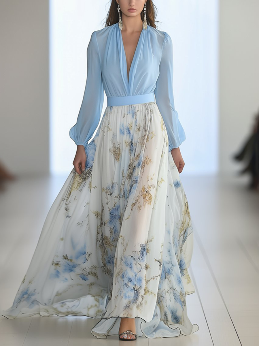 Echoarchiv | Glänzendes Floral Print Maxikleid