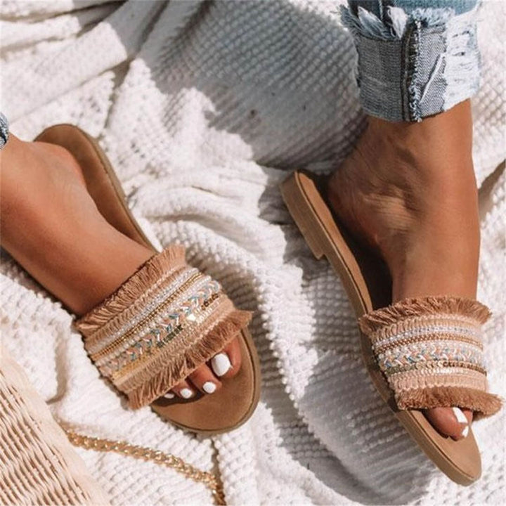 Echoarchiv | Pantoletten, Boho Stil, Flach, Sandalen, Sommerschuhe