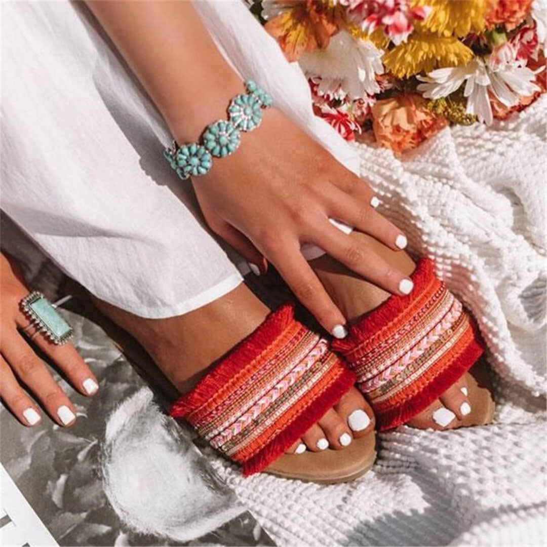 Echoarchiv | Pantoletten, Boho Stil, Flach, Sandalen, Sommerschuhe