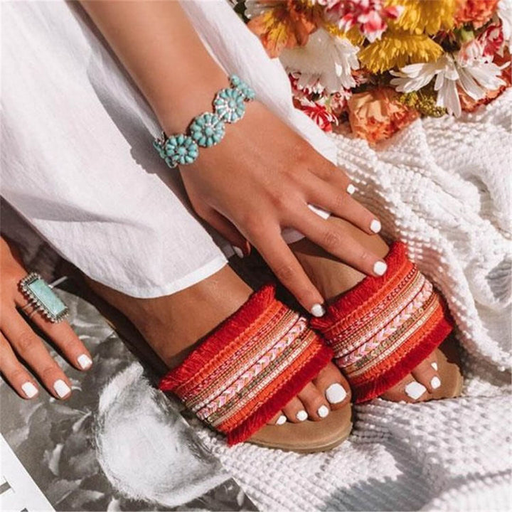 Echoarchiv | Pantoletten, Boho Stil, Flach, Sandalen, Sommerschuhe