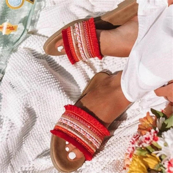 Echoarchiv | Pantoletten, Boho Stil, Flach, Sandalen, Sommerschuhe