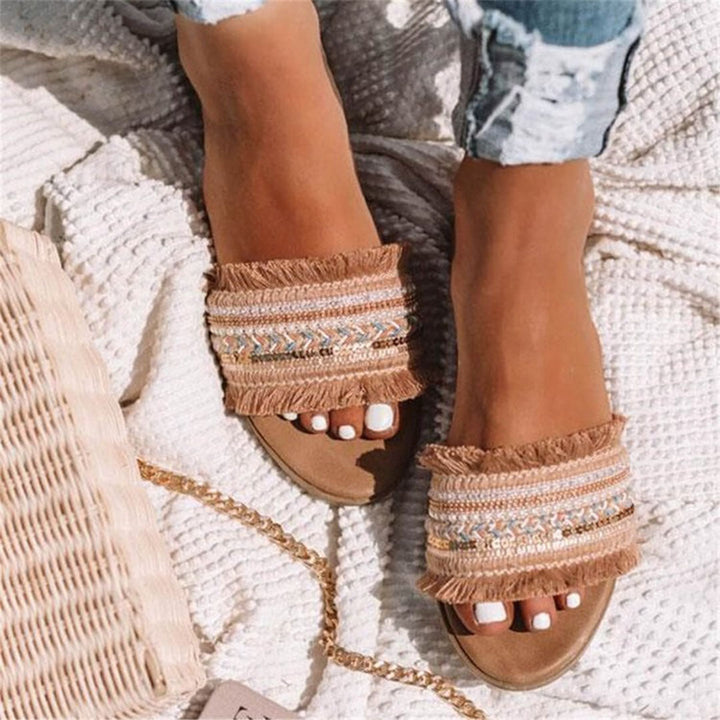 Echoarchiv | Pantoletten, Boho Stil, Flach, Sandalen, Sommerschuhe