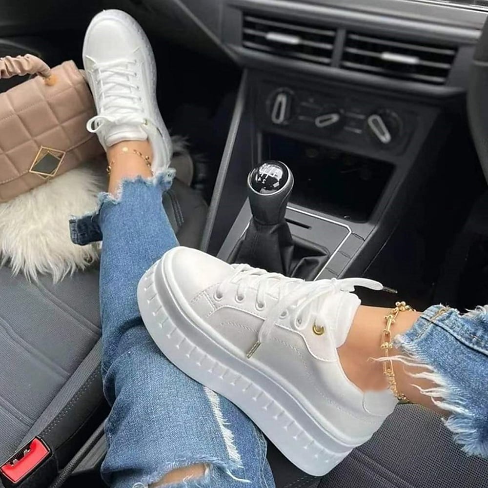 Plattform SnEchoarchivkers - Frauen Bequeme Schnürschuhe mit dicker Sohle Echoarchiv