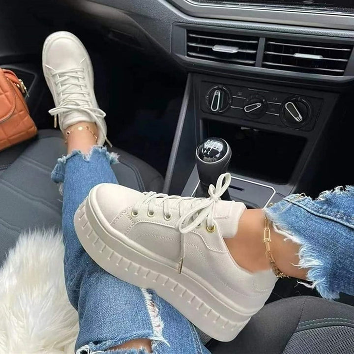 Plattform SnEchoarchivkers - Frauen Bequeme Schnürschuhe mit dicker Sohle Echoarchiv