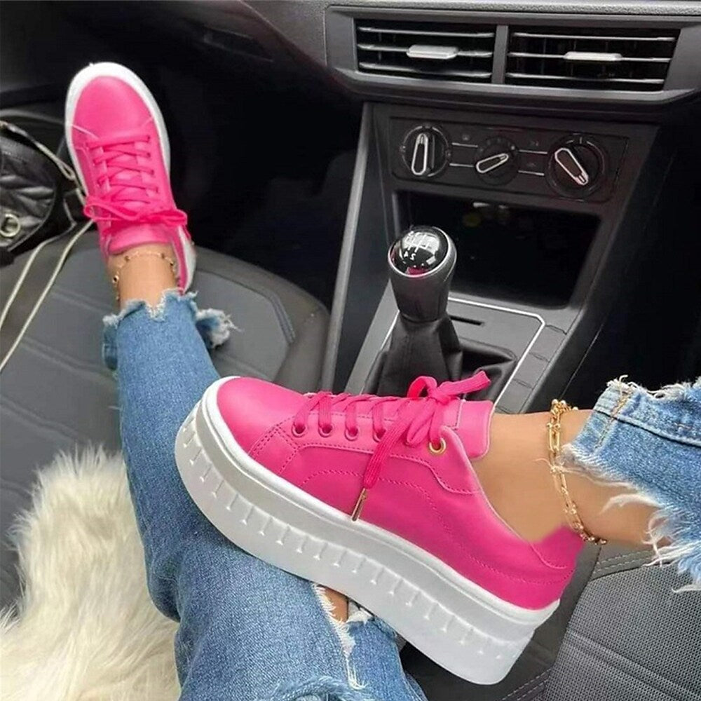 Plattform SnEchoarchivkers - Frauen Bequeme Schnürschuhe mit dicker Sohle Echoarchiv