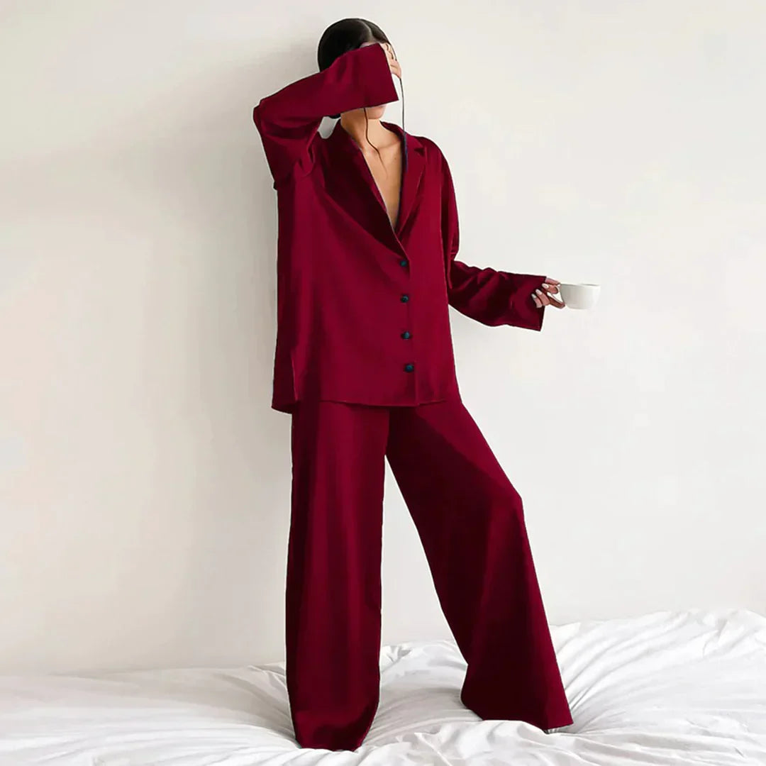 Echoarchiv | Satin PyjamA-Satz mit Weitem Hose