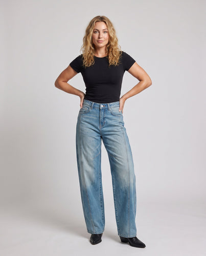 Damen weite hochgeschnittene Jeans mit Klappentaschen Echo Archiv