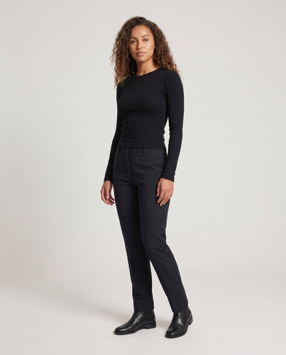 Damen Cropped-geripptes Langarm-Feinstricktop mit Rundhalsausschnitt Echo Archiv