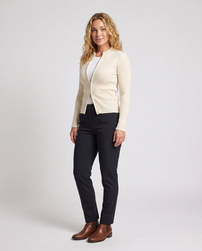 Damen Feiner gerippter Zip-Cardigan mit Rundhalsausschnitt und schmaler Silhouette Echo Archiv