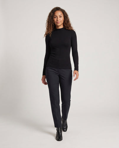 Damen Feines geripptes Langarm-Feinstrickshirt mit Stehkragen Echo Archiv