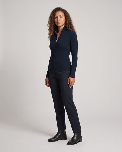 Damen Feinstrick-Polokragen-Pullover mit halbem Reißverschluss Echo Archiv