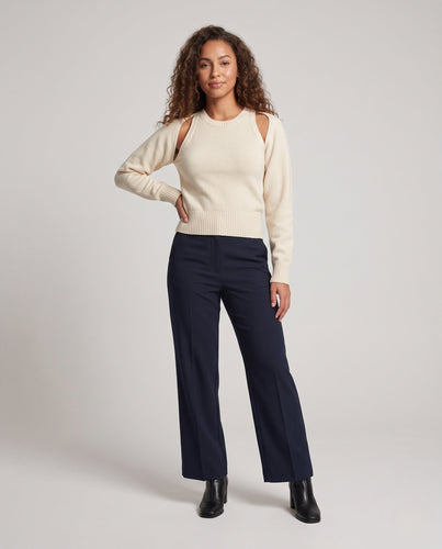 Damen Feinstrick-Pullover mit Cut-Out-Schulterdetail und tailliertem Rippbund Echo Archiv