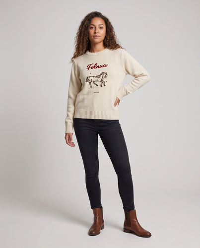 Damen Feinstrick‑Pullover mit Stickmotiv, geripptem Bund und kurzer Cropped‑Silhouette Echo Archiv