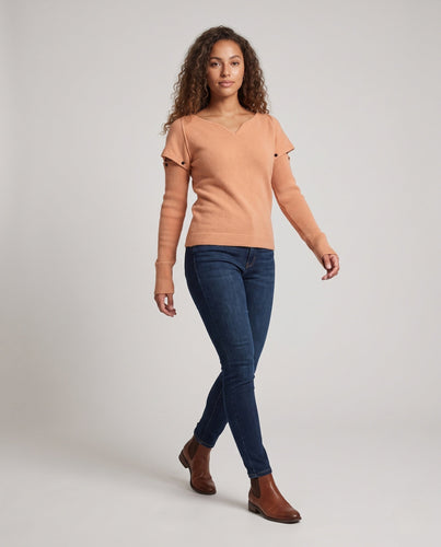Damen Feinstrickpullover mit V-Ausschnitt, abnehmbaren Rippsärmeln und Schulter-Cutouts Echo Archiv