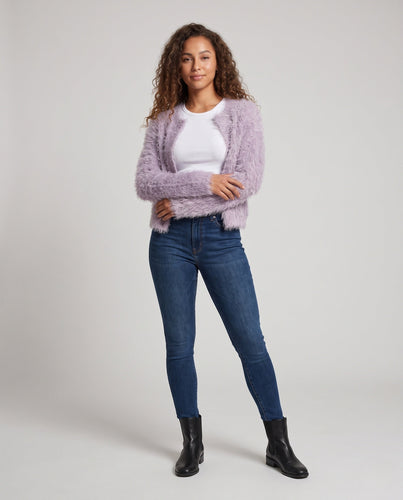 Damen Flauschiger Kurzcardigan aus Effektgarn mit offener Front Echo Archiv