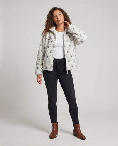 Damen Fleecejacke mit durchgehendem Blumenmuster, Reißverschluss und Stehkragen Echo Archiv