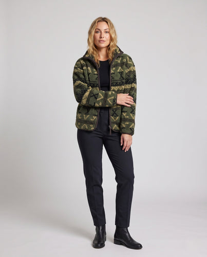 Damen Gemusterte Teddyfleece Jacke mit Kapuze und Reißverschluss Echo Archiv
