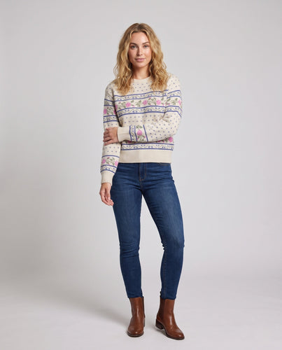 Damen Gemusterter Norwegerstrickpullover mit floraler Intarsie Echo Archiv