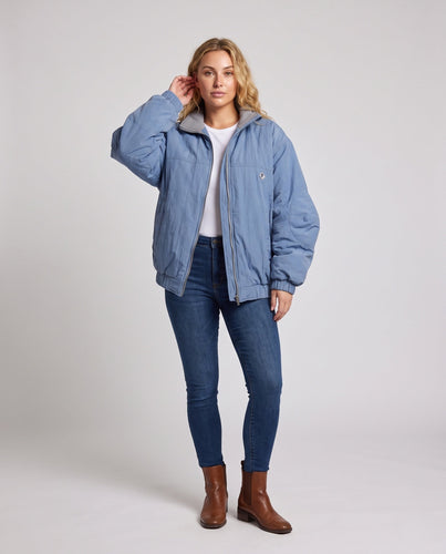 Damen Gepolsterte Oversize-Winterjacke mit Reißverschluss, hohem Stehkragen und elastischem Saum Echo Archiv