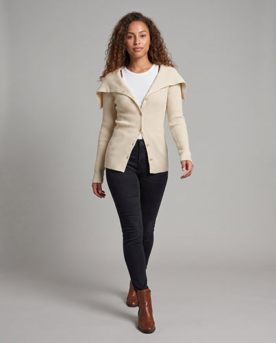 Damen Gerippter Strickcardigan mit umlegbarem Schulterkragen und Knopfleiste Echo Archiv