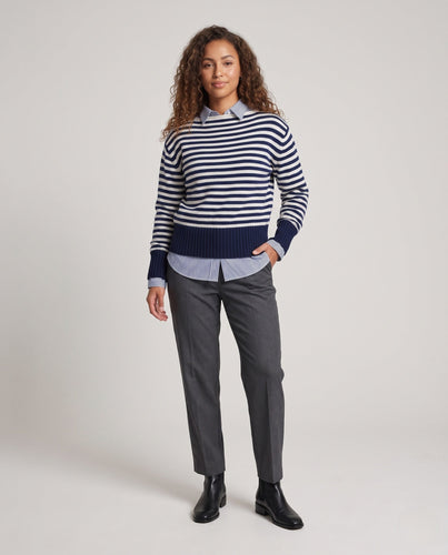 Damen Gestreifter Baumwollmix-Pullover mit breiten Marine‑Streifen und geripptem Saum Echo Archiv