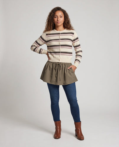 Damen Gestreifter Cropped-Strickcardigan mit Rundhalsausschnitt Echo Archiv
