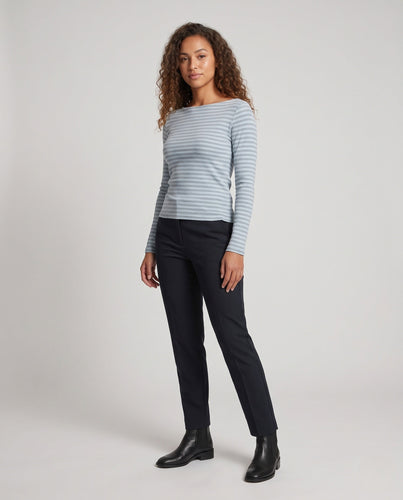 Damen Gestreiftes Langarm‑Bootneck‑Top mit schmaler Passform Echo Archiv