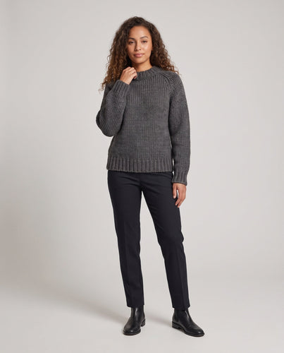 Damen Handgestrickter Grobstrick-Pullover mit kastiger Silhouette und geripptem Saum Echo Archiv