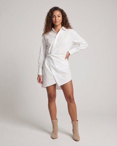 Damen Hemdblusenkleid mit Knotenfront, Taillenraffung und asymmetrischem Saum Echo Archiv