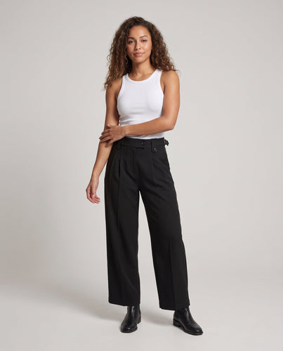 Damen Hochtaillierte weite Bundfaltenhose mit verkürzter Länge Echo Archiv