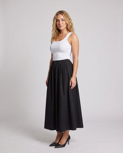 Damen Hochtaillierter Midirock mit soften Kellerfalten und fließender A‑Linie Echo Archiv