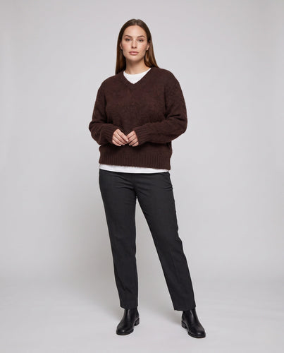 Damen Kuscheliger V‑Ausschnitt Mohair‑Blend Oversize‑Pullover mit gerippten Bündchen Echo Archiv
