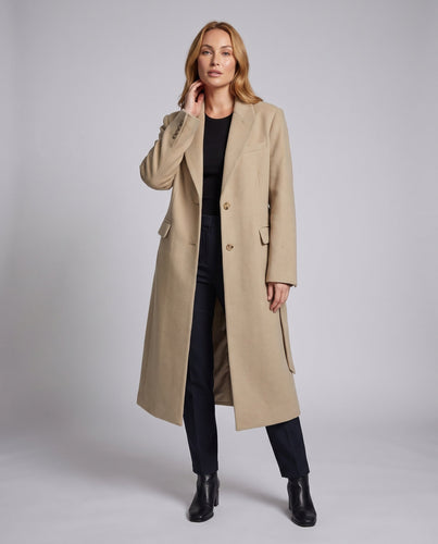 Damen Langmantel mit Bindegürtel, Oversize-Ärmeln und Reverskragen Echo Archiv