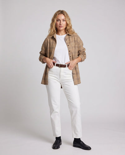 Damen Lässiges Oversize-Kariertes Baumwoll-Überhemd mit Knopfleiste Echo Archiv