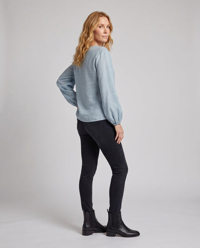 Damen Leichte Oversize-Leinenoptik-Bluse mit Rundhalsausschnitt und elastischen Manschetten Echo Archiv