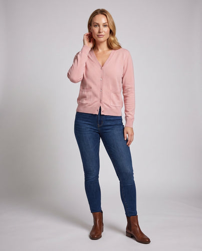 Damen Leichter V-Ausschnitt Feinstrick-Cardigan mit Eingrifftaschen und gerippten Bündchen Echo Archiv