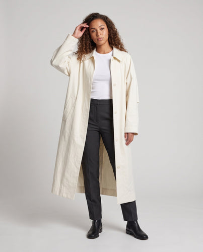 Damen Oversize-Baumwoll‑Mantel mit Hemdkragen und verlängertem Saum Echo Archiv