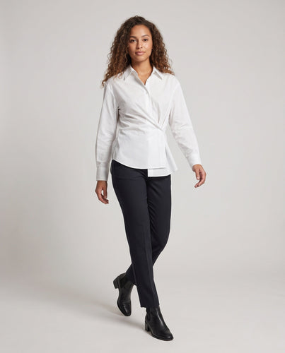 Damen Oversize-Baumwollbluse mit gedrehtem Vorderteil und Kentkragen Echo Archiv