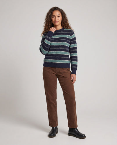 Damen Oversize gestreifter Feinstrickpullover mit Rundhalsausschnitt, überschnittenen Schultern und relaxed Fit Echo Archiv
