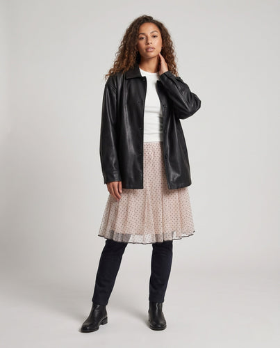 Damen Oversize Lederoptik Boxy‑Jacke mit Hemdkragen Echo Archiv