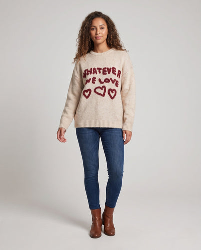 Damen Oversize-Strickpullover mit grafischer Herz‑Intarsie und geripptem Saum Echo Archiv