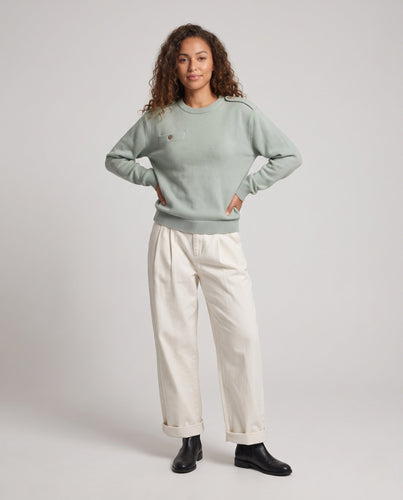 Damen Oversize-Strickpullover mit Rundhals, überschnittenen Schultern und Brusttasche Echo Archiv