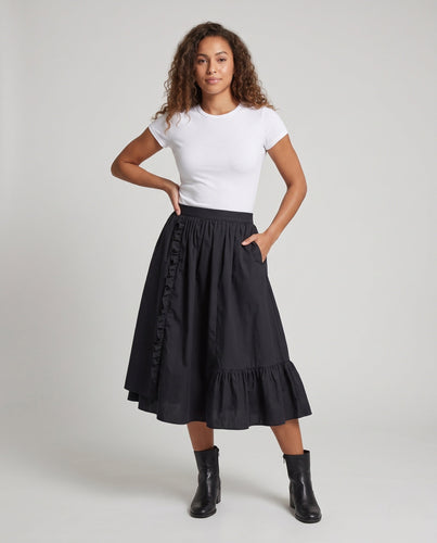 Damen Taillenhoher Midirock mit Volantsaum und elastischem Bund Echo Archiv