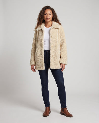 Damen Teddyfell-Mantel mit Oversize-Schnitt und breitem Revers Echo Archiv