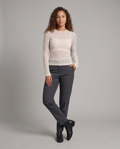 Damen Transparentes Spitzen-Langarmshirt mit feiner Rautenmusterstruktur Echo Archiv
