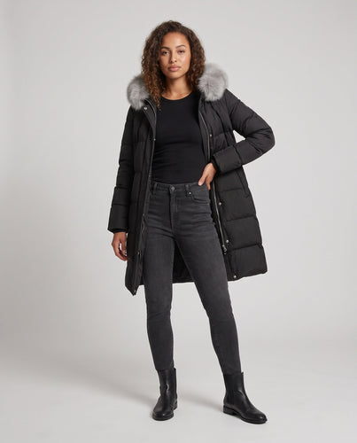 Damen Winterparka mit abnehmbarem Kunstfellkragen und taillierter Steppoptik Echo Archiv