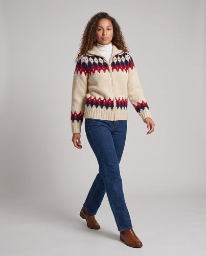 Damen Zip-Cardigan im Norwegerstil mit grobem Rippenstrick Echo Archiv